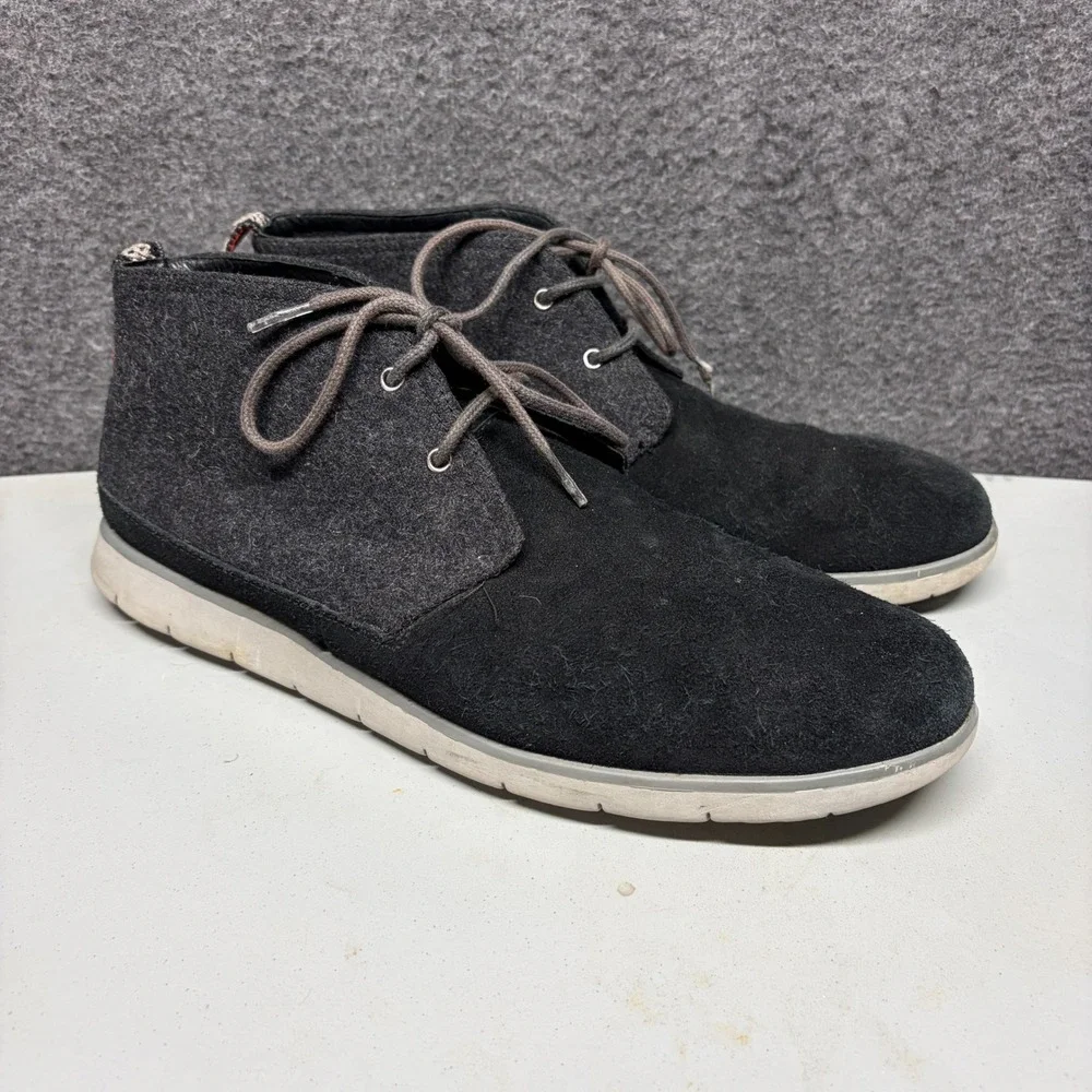 UGG Mens Feli Hyperweave Suede Wool Chukka Boots Black 1018442 Size 14
